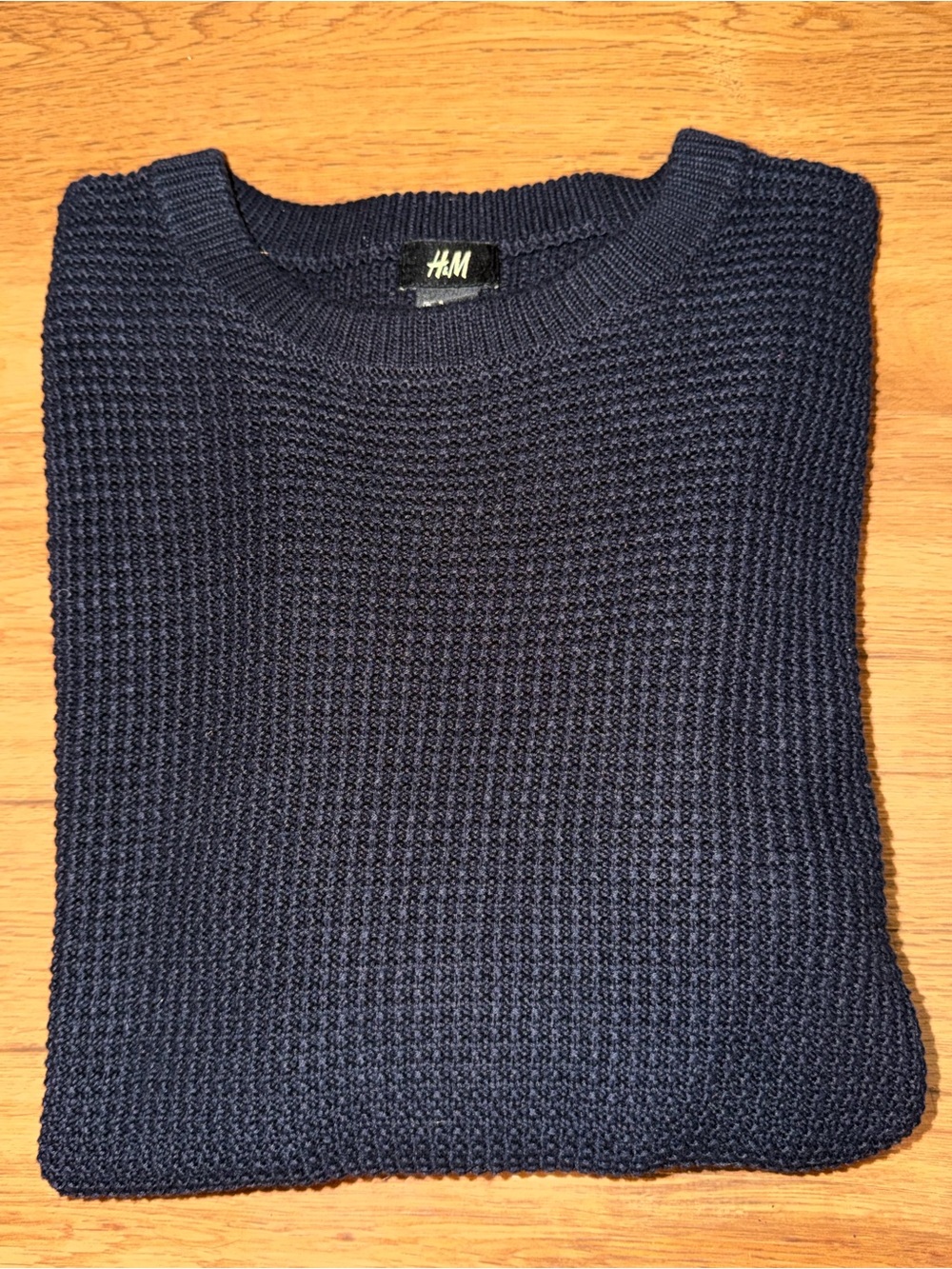 H&M Men's Navy Crewneck Waffle Knit Sweater